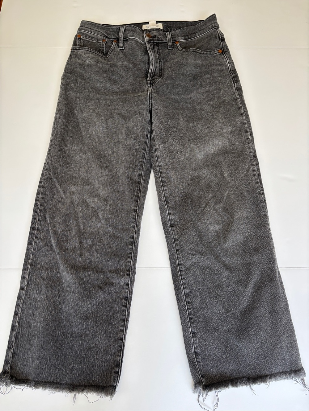 Madewell The Perfect Vintage Wide-Leg Crop Jean Faded Black Raw Hem - Size 28